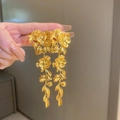 24# 925 Sterling Silver Earring Post - Golden Flower Leaf Tassel