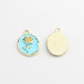 Detailed front and back view of oval rose enamel charms for DIY jewelry making - Blue