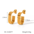 Detail view of 18K gold-plated triple-layered linear U-shaped earrings with measurements - Gold Style (HC-E10077)