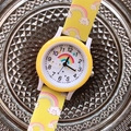 Detail view of yellow kids watch dial with rainbow pattern and clear scale markings - Bright Yellow