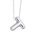 Polished silver 3D bubble letter T pendant necklace on a minimalist O-chain link - Letter T