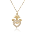 Goldene MOM-Herzanhänger-Halskette mit Kronen- und Flügel-Design auf weißem Grund - Gold / Herz Krone Flügel MOM