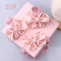 Pink infant sock and lace headband set with large satin bows for baby girls' daily outfit - Style 35 (Pink Satin Bow Set)