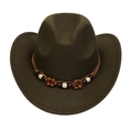 Classic dark green wool felt western cowboy hat featuring an intricate beaded woven band - M (56-58cm) / Army Green (168-L)