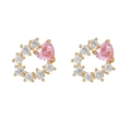 Pendientes de corazón con circón rosa chapados en oro 18k y agujas de plata 925 - Corazón Rosa Elegante (EH00731)