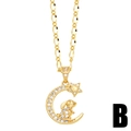 Elegante collana dorata con ciondolo a luna e coniglio con diamanti scintillanti - Stile Coniglio Luna (B)