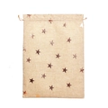Christmas burlap drawstring gift bag with bronze star print on natural linen fabric - Rose Gold Star