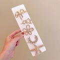 5-piece gold hair clip set with pearls and rhinestones in bow and star shapes - Star Flower (5 Piece Set)
