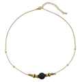Minimalist gold titanium necklace featuring a central black bead and adjustable chain clasp - Black Agate