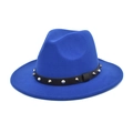 Detail of Klein blue fedora wool hat featuring a black leather belt with silver punk rivets - M (56-58cm) / Sapphire Blue