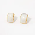 Elegant C-shaped golden stainless steel earrings with white marble enamel finish - White Marble Texture Style (KDE800)