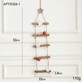 Décoration murale échelle de Noël en bois avec étoiles blanches et boules rouges baies - Décoration Murale Échelle 53cm