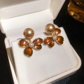 Détails de boucles d'oreilles vintage avec émail marron et perles couleur champagne - 78# Tige d'oreille en argent-Or-Café-Plaqué Or Véritable