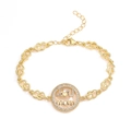 Gold-plated MOM heart link bracelet with I LOVE U MOM zircon pendant for women - I LOVE MOM Round Pendant