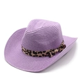 Detail of purple straw cowboy hat with leopard print ribbon and bow decoration - M (56-58cm) / Light Purple