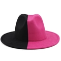 Macro shot of two-tone felt fedora hat featuring black and hot pink split design - M (56-58cm) / Black/Rose Red