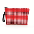 Borsa da trucco portatile in tela a quadri rossi e neri con maniglia laterale - Griglia Rosso Bianco Nero (Stile 2)