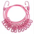Portable pink travel clothesline with 12 clips and elastic windproof retractable cord - Pink