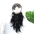 Detail of life tree dream catcher with black feathers and crystal stones for wall decor - Pearl Black Crystal