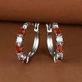 Silver hoop earrings with vibrant orange fire opal and sparkling white zircon stones - Rose Red
