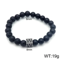 Lava rock bead bracelet with 8mm black beads and silver letter W engraved metal charm - Letter W (KB122519-Z) / 8mm