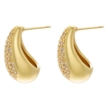 French vintage gold U-shaped drop earrings with half pave crystals and sleek metal finish - VE1184 Gold Cubic Zirconia Waterdrop