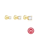 Drei Größen von S925 Sterlingsilber vergoldeten Ohrsteckern mit runden Zirkonia - Einzelner Stein-Stecker-Stil (#6 Gold Stil-3er Set)