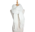 Chunky white mohair scarf for women with soft fringe tassels on a wooden mannequin - White