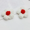 Handmade DIY milk cotton crochet flowers in white petals with a vibrant red center - White with Red Center
