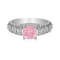 Elegant S925 sterling silver ring featuring a large pink cushion-cut gemstone center - Silver/Pink Zirconia (Square)