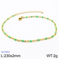 Golden stainless steel anklet with green enamel beads and adjustable lobster clasp chain - Gold Chain Green Bead (KJ1733-Z)