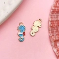 Cute seahorse enamel pendant in blue and gold for DIY jewelry making accessories - Lake Blue Enamel Alloy Seahorse