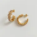 Golden C-shaped hoop earrings with two rows of sparkling cubic zirconia in a luxury style - White Zirconia / Gold