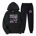 Survêtement en polaire noir avec sweat à capuche et jogging aux motifs floraux - L / Haut Et Bas / Noir (Style 55)
