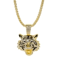 Hip hop gold plated tiger head pendant necklace with rhinestones on twist chain - Gold Pendant + 5mm Wheat Chain/60cm