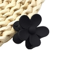 Matte black large flower hair claw clip with minimalist five-petal design on straw background - Small Flower Style / Black