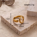 Modern adjustable gold titanium steel open ring with vertical hollow oval design - Vertical Oval / Gold
