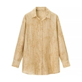 Set camicia a maniche lunghe e pantaloni champagne con trama jacquard floreale - S / Tops / Giallo