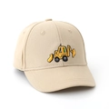 Close-up of excavator embroidery on a beige cotton twill kids baseball cap - 52CM (2-6 Years) / Beige