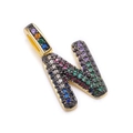 Golden pendant featuring letter N design with colorful pave-set zircon stones - Letter: N