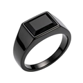 Minimalist square black gemstone signet ring with vintage black titanium finish - Black Rectangular Black Stone