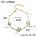 Detail of gold stainless steel bracelet with blue square glass stones and dimensions - Lake Blue Glass Stone Gold Bracelet / 16.5+5cm