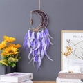 Golden moon dream catcher with purple crystal stones and vibrant purple feathers - Purple Moon Tree Feather