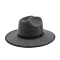 Cappello fedora classico in feltro di lana grigio scuro con tesa larga e nastro nero - M (56-58cm) / Grigio Melange Scuro