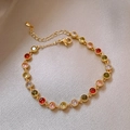 Detailed close-up of 18K gold plated bracelet with colorful zircon flower stones - 13# Gold Colorful Rainbow Style