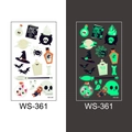Luminous Halloween cartoon temporary tattoos for kids with glow in the dark skulls and bats - Magic Book and Witch Hat Style (WS-361)