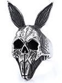 Detail shot of vintage gothic skull rabbit ring in retro silver finish and punk style - 03504 / US Size 9