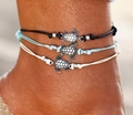 Dreiteiliges Schildkröten-Fußkettchen-Set in Schwarz, Hellblau und Cremeweiß - Schwarz Weiß Blau Set