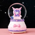 Pink Kuromi crystal ball music box with starry sky background on resin base - 002-Pink