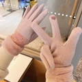 Pink thermal winter gloves for women with faux fur cuffs and heart touchscreen embroidery - One Size / Pink with Label